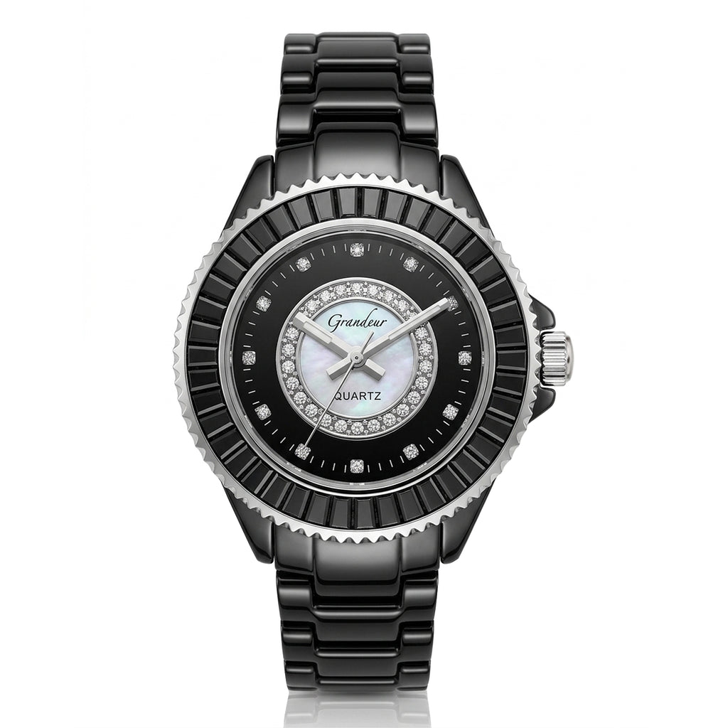 GRANDEUR WATCH GALAXY CERAMIC SERIES WHITE GOLD BLACK CERAMIC G13076