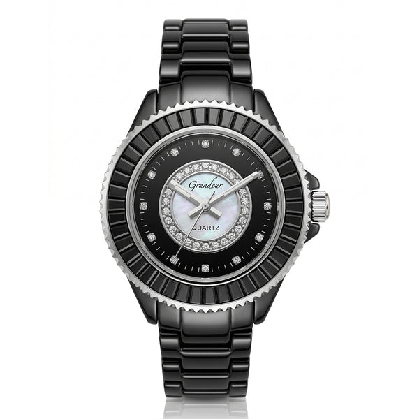 GRANDEUR WATCH GALAXY CERAMIC SERIES WHITE GOLD BLACK CERAMIC G13076