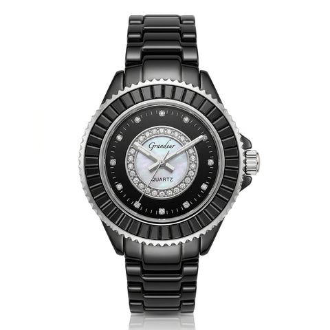 GRANDEUR WATCH GALAXY CERAMIC SERIES WHITE GOLD BLACK CERAMIC G13076