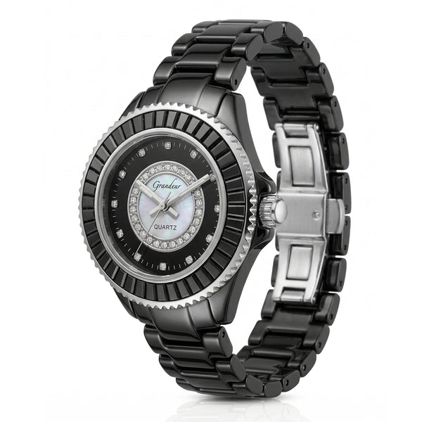 GRANDEUR WATCH GALAXY CERAMIC SERIES WHITE GOLD BLACK CERAMIC G13076