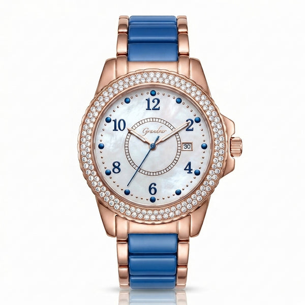 GRANDEUR WATCH GALAXY CERAMIC SERIES ROSE GOLD BLUE CERAMIC G14024