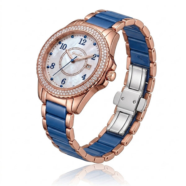 GRANDEUR WATCH GALAXY CERAMIC SERIES ROSE GOLD BLUE CERAMIC G14024