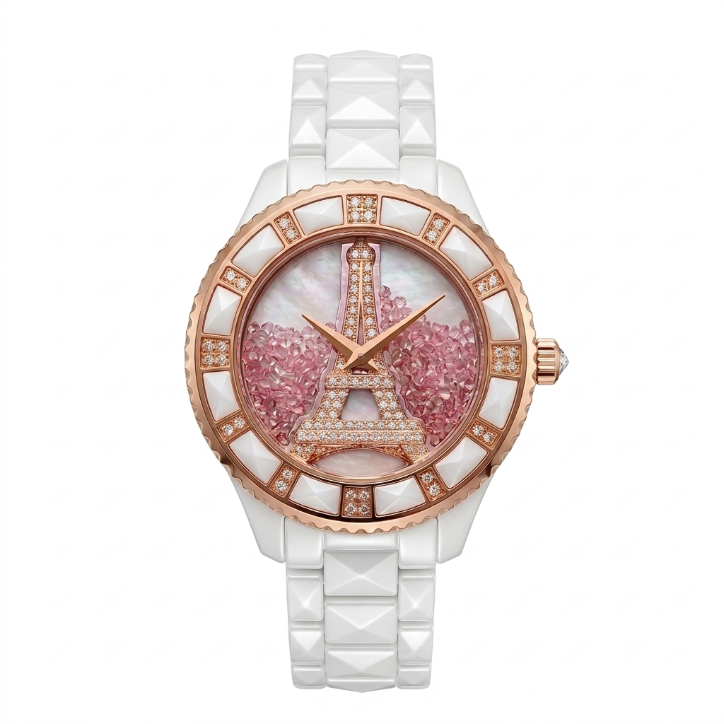 GRANDEUR WATCH GALAXY CERAMIC SERIES ROSE GOLD WHITE CERAMIC G15020