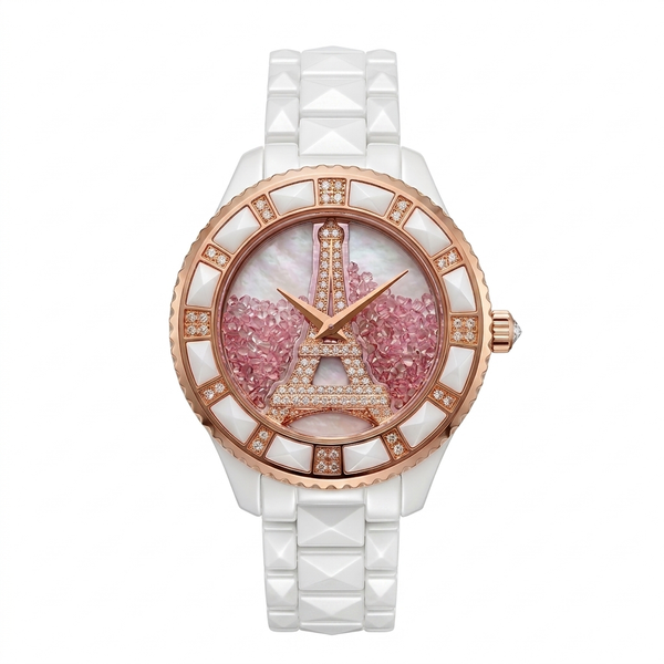 GRANDEUR WATCH GALAXY CERAMIC SERIES ROSE GOLD WHITE CERAMIC G15020