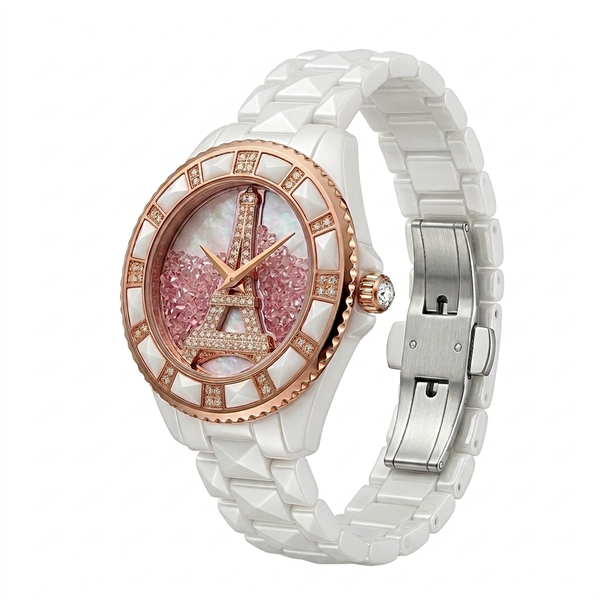 GRANDEUR WATCH GALAXY CERAMIC SERIES ROSE GOLD WHITE CERAMIC G15020