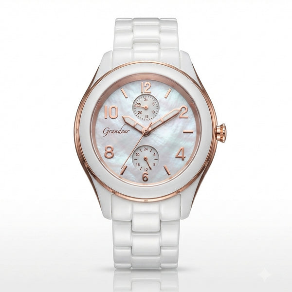 GRANDEUR WATCH GALAXY CERAMIC SERIES ROSE GOLD WHITE CERAMIC G15029