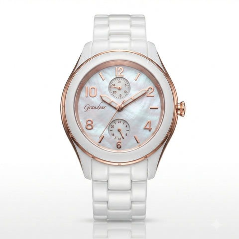 GRANDEUR WATCH GALAXY CERAMIC SERIES ROSE GOLD WHITE CERAMIC G15029