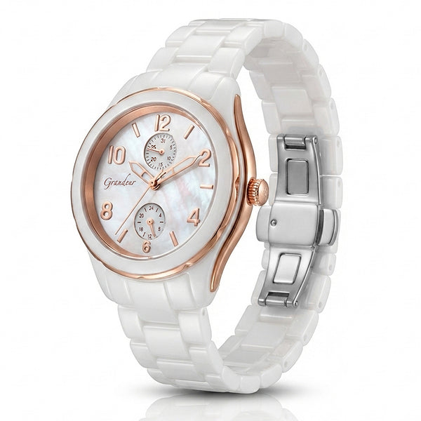 GRANDEUR WATCH GALAXY CERAMIC SERIES ROSE GOLD WHITE CERAMIC G15029