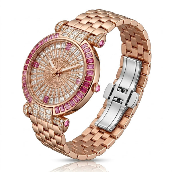 GRANDEUR WATCH FAIRY TALE SERIES ROSE GOLD PINK CRYSTAL G15120