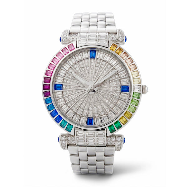 GRANDEUR WATCH FAIRY TALE SERIES WHITE GOLD COLOURFUL CRYSTAL G15120