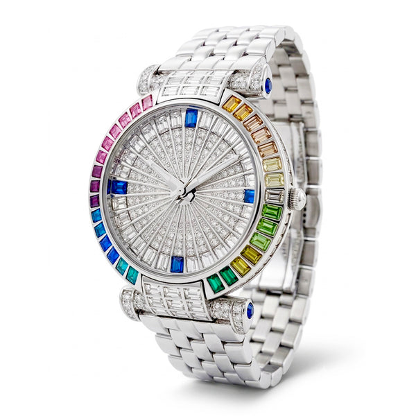 GRANDEUR WATCH FAIRY TALE SERIES WHITE GOLD COLOURFUL CRYSTAL G15120
