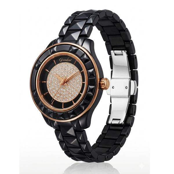 GRANDEUR WATCH GALAXY CERAMIC SERIES ROSE GOLD BLACK CERAMIC G16003