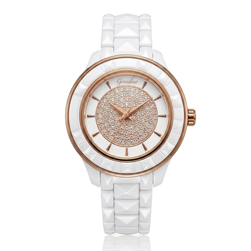 GRANDEUR WATCH GALAXY CERAMIC SERIES ROSE GOLD WHITE CERAMIC G16003