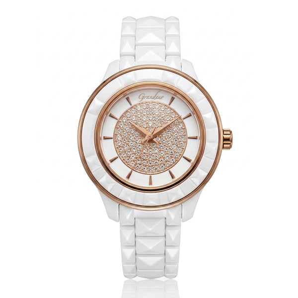 GRANDEUR WATCH GALAXY CERAMIC SERIES ROSE GOLD WHITE CERAMIC G16003