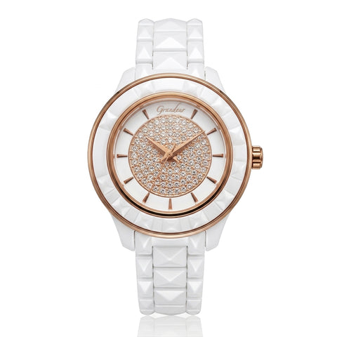 GRANDEUR WATCH GALAXY CERAMIC SERIES ROSE GOLD WHITE CERAMIC G16003