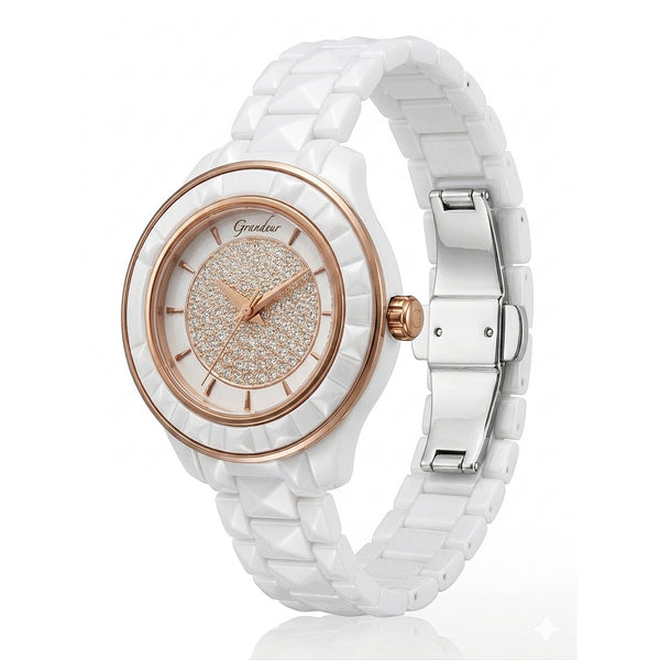 GRANDEUR WATCH GALAXY CERAMIC SERIES ROSE GOLD WHITE CERAMIC G16003