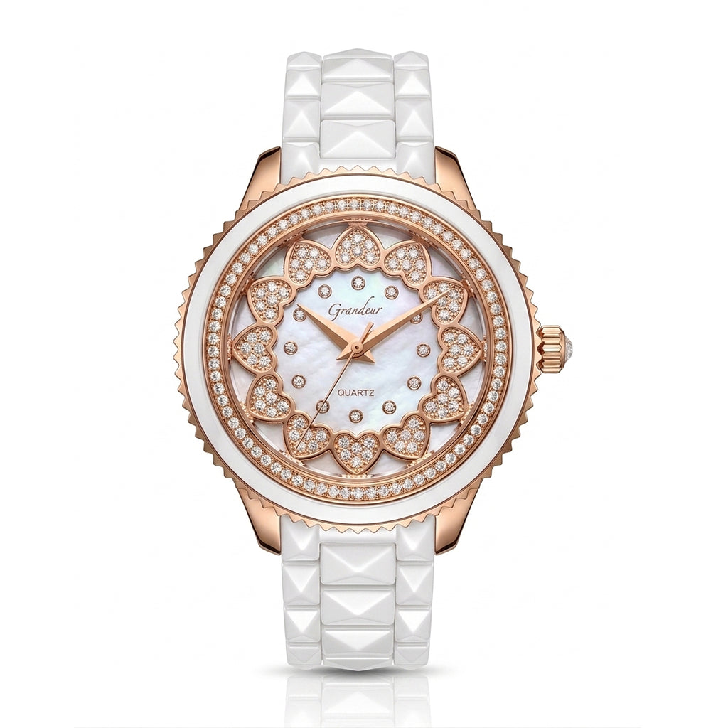 GRANDEUR WATCH GALAXY CERAMIC SERIES ROSE GOLD WHITE CERAMIC G16021