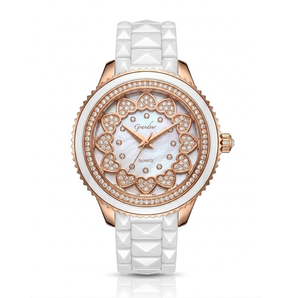 GRANDEUR WATCH GALAXY CERAMIC SERIES ROSE GOLD WHITE CERAMIC G16021