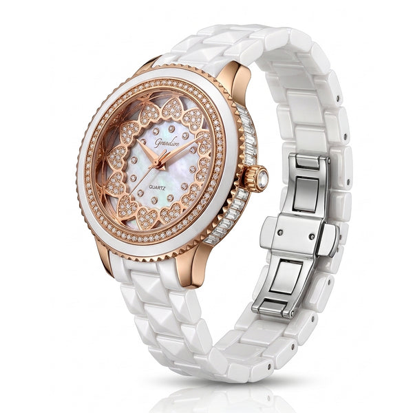 GRANDEUR WATCH GALAXY CERAMIC SERIES ROSE GOLD WHITE CERAMIC G16021