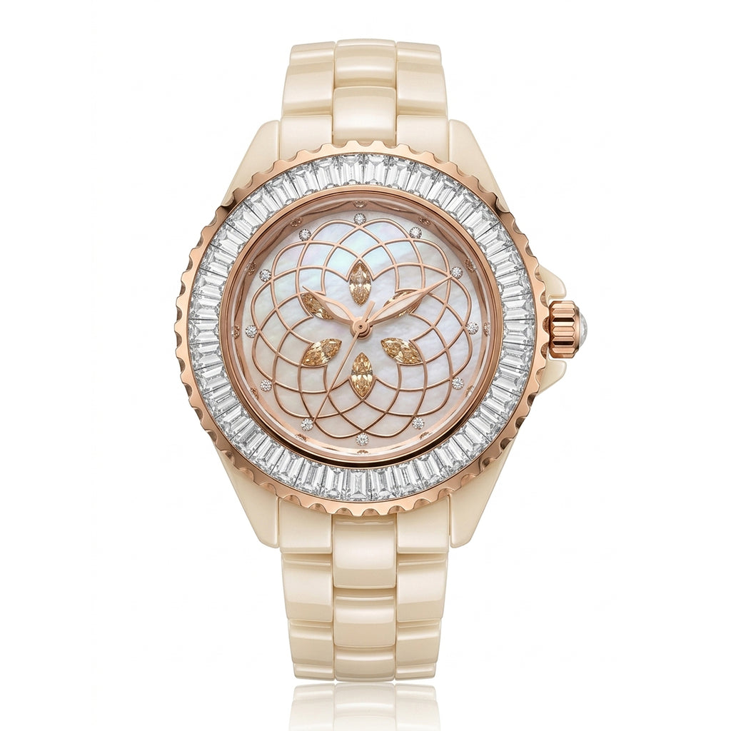 GRANDEUR WATCH GALAXY CERAMIC SERIES ROSE GOLD BEIGE CERAMIC G16023