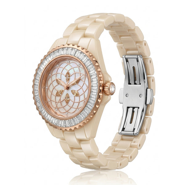GRANDEUR WATCH GALAXY CERAMIC SERIES ROSE GOLD BEIGE CERAMIC G16023