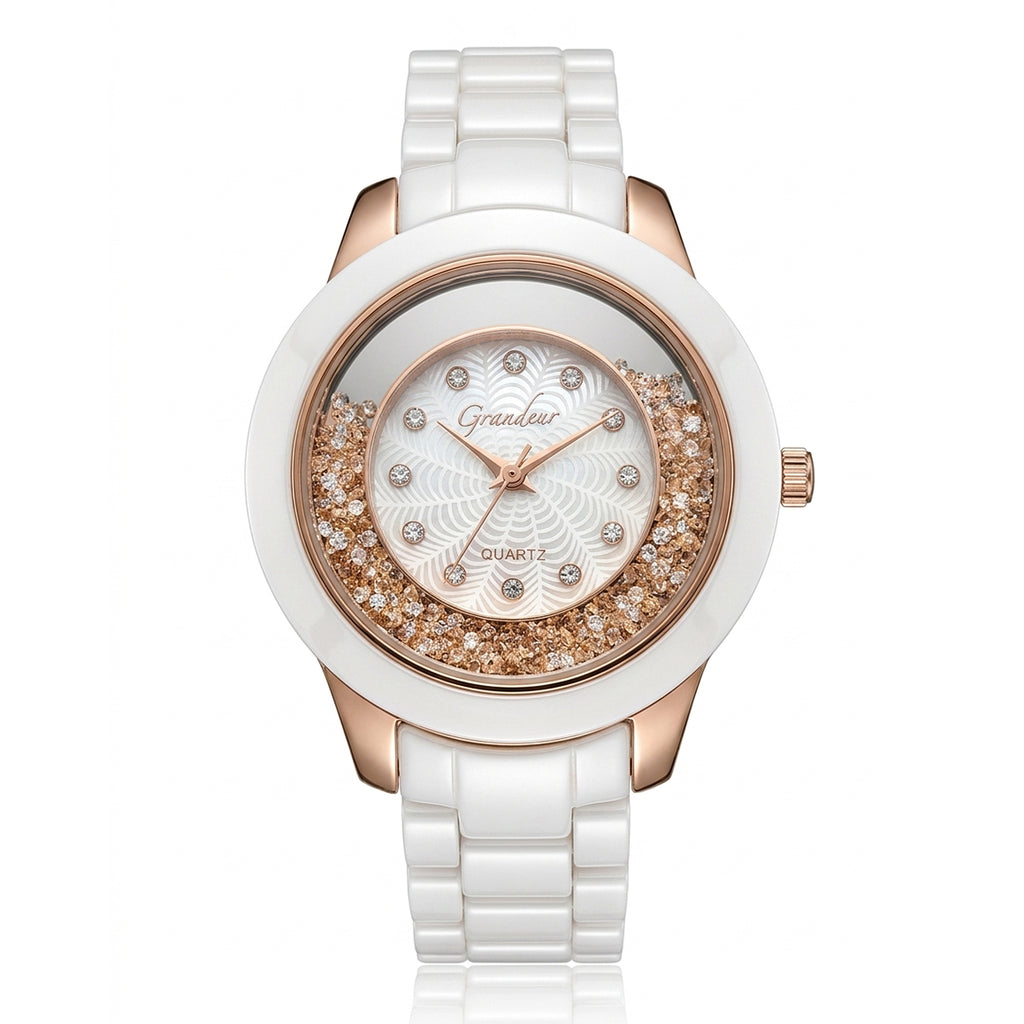 GRANDEUR WATCH GALAXY CERAMIC SERIES ROSE GOLD WHITE CERAMIC G16129