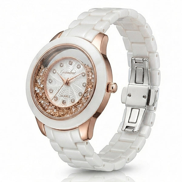 GRANDEUR WATCH GALAXY CERAMIC SERIES ROSE GOLD WHITE CERAMIC G16129