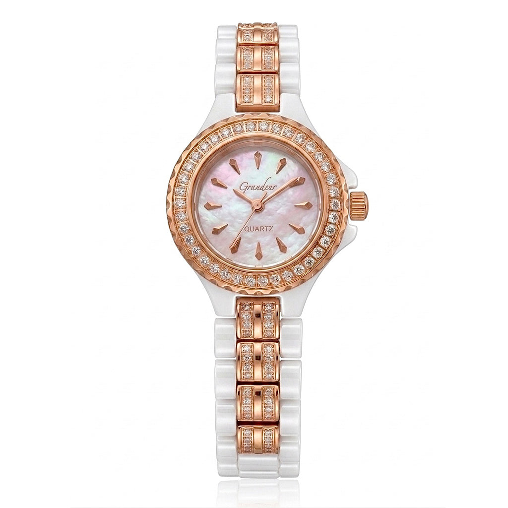 GRANDEUR WATCH GALAXY CERAMIC SERIES ROSE GOLD WHITE CERAMIC G16137