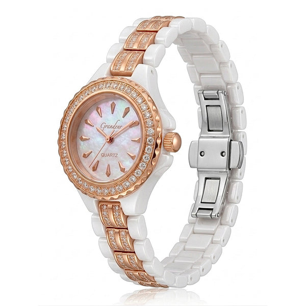 GRANDEUR WATCH GALAXY CERAMIC SERIES ROSE GOLD WHITE CERAMIC G16137