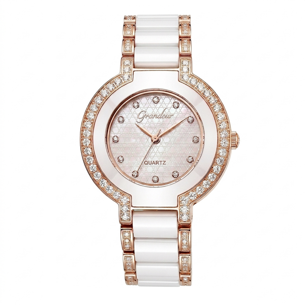 GRANDEUR WATCH GALAXY CERAMIC SERIES ROSE GOLD WHITE CERAMIC G16145
