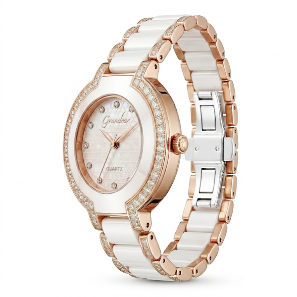 GRANDEUR WATCH GALAXY CERAMIC SERIES ROSE GOLD WHITE CERAMIC G16145