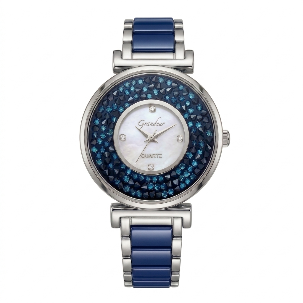 GRANDEUR WATCH GALAXY CERAMIC SERIES WHITE GOLD BLUE CERAMIC G18102