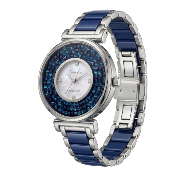 GRANDEUR WATCH GALAXY CERAMIC SERIES WHITE GOLD BLUE CERAMIC G18102