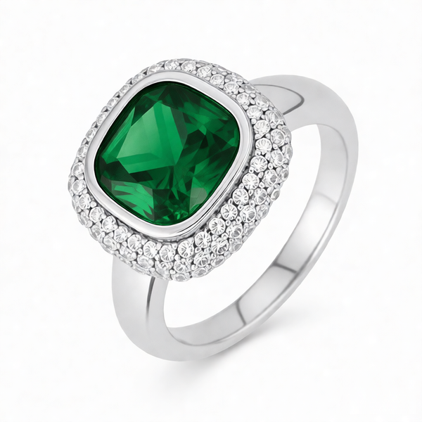 GRANDEUR ANTIQUE CUSHION LAB GROWN EMERALD RING R12048