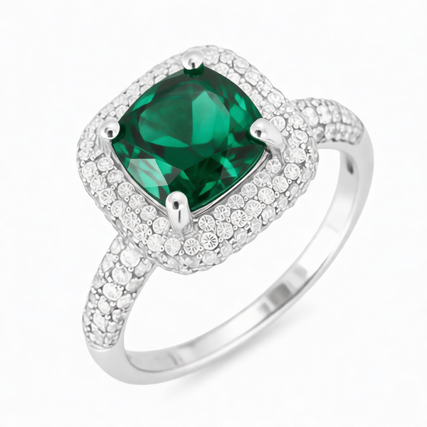GRANDEUR ANTIQUE CUSHION LAB GROWN EMERALD RING R12051