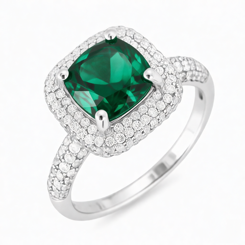 GRANDEUR ANTIQUE CUSHION LAB GROWN EMERALD RING R12051