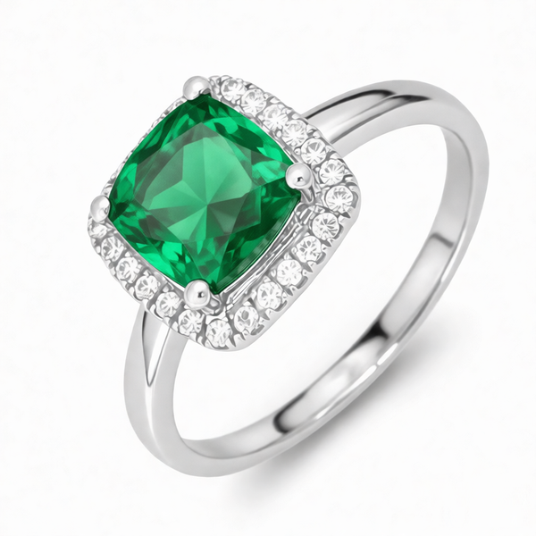 GRANDEUR ANTIQUE CUSHION LAB GROWN EMERALD RING R12054