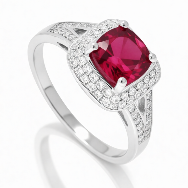 GRANDEUR ANTIQUE CUSHION LAB GROWN RUBY RING R12044