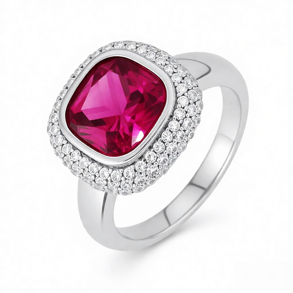 GRANDEUR ANTIQUE CUSHION LAB GROWN RUBY RING R12047