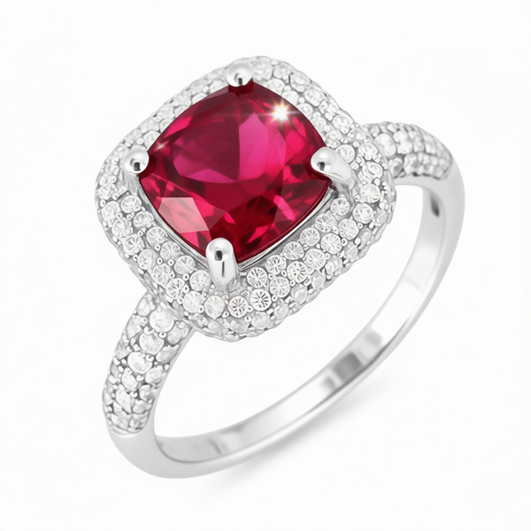GRANDEUR ANTIQUE CUSHION LAB GROWN RUBY RING R12050