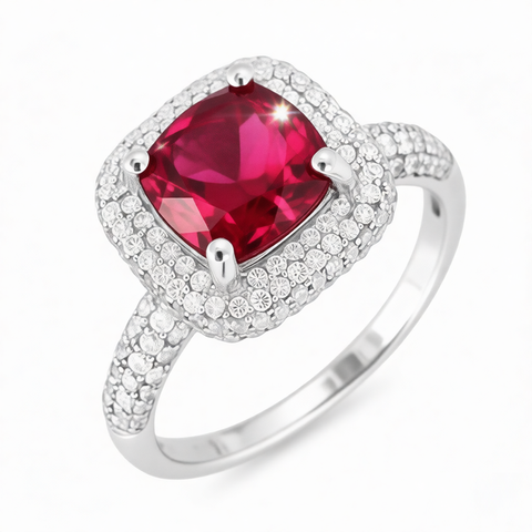 GRANDEUR ANTIQUE CUSHION LAB GROWN RUBY RING R12050