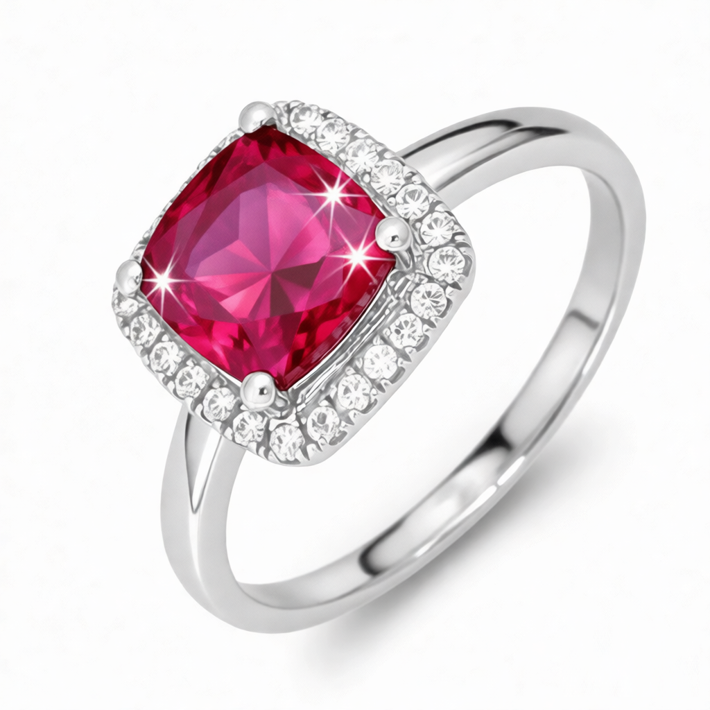 GRANDEUR ANTIQUE CUSHION LAB GROWN RUBY RING R12053