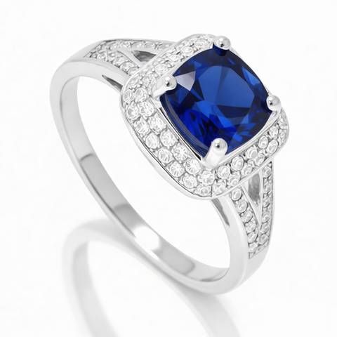 GRANDEUR ANTIQUE CUSHION LAB GROWN SAPPHIRE RING R12046