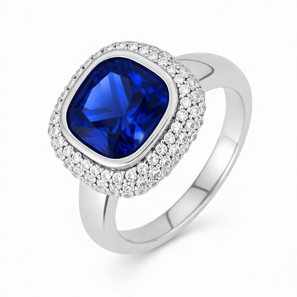 GRANDEUR ANTIQUE CUSHION LAB GROWN SAPPHIRE RING R12049