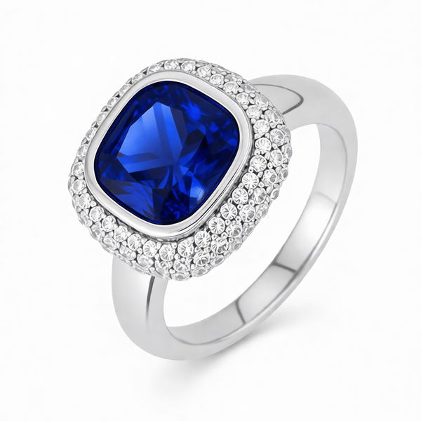 GRANDEUR ANTIQUE CUSHION LAB GROWN SAPPHIRE RING R12049