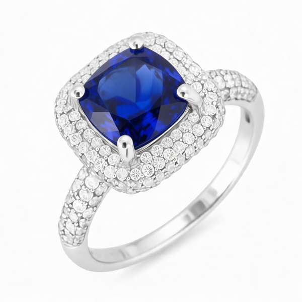 GRANDEUR ANTIQUE CUSHION LAB GROWN SAPPHIRE RING R12052