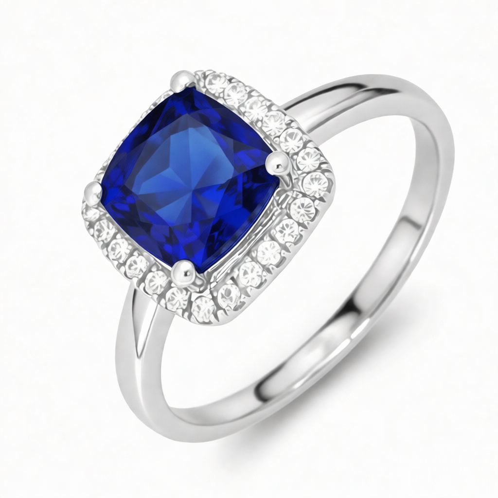 GRANDEUR ANTIQUE CUSHION LAB GROWN SAPPHIRE RING R12055