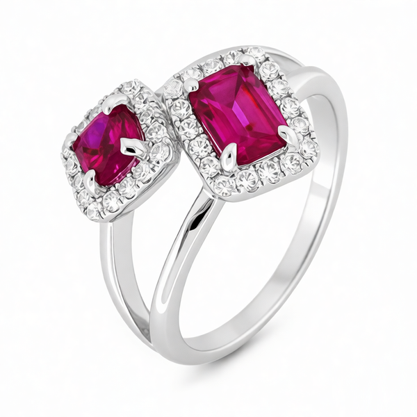 GRANDEUR ANTIQUE CUSHION OCTAGON LAB GROWN RUBY RING R12043