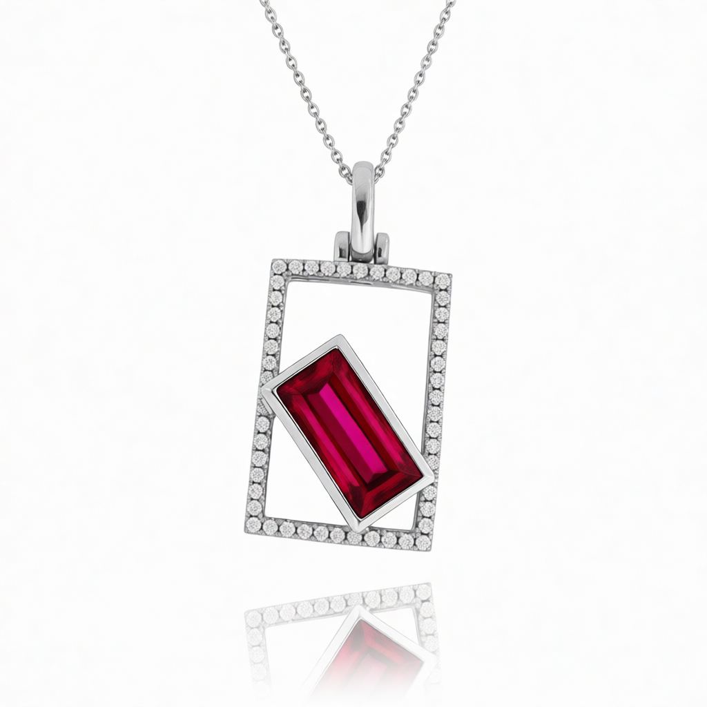 GRANDEUR BAGUETTE LAB GROWN RUBY PENDANT P21003