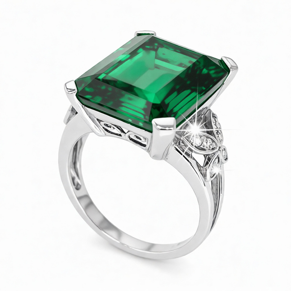 GRANDEUR EMERALD CUT LAB GROWN EMERALD RING R12034
